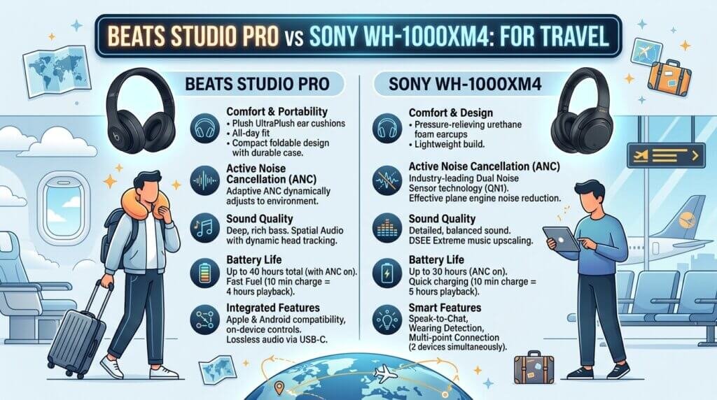 Beats Studio Pro vs Sony WH-1000XM4 pro for travel 