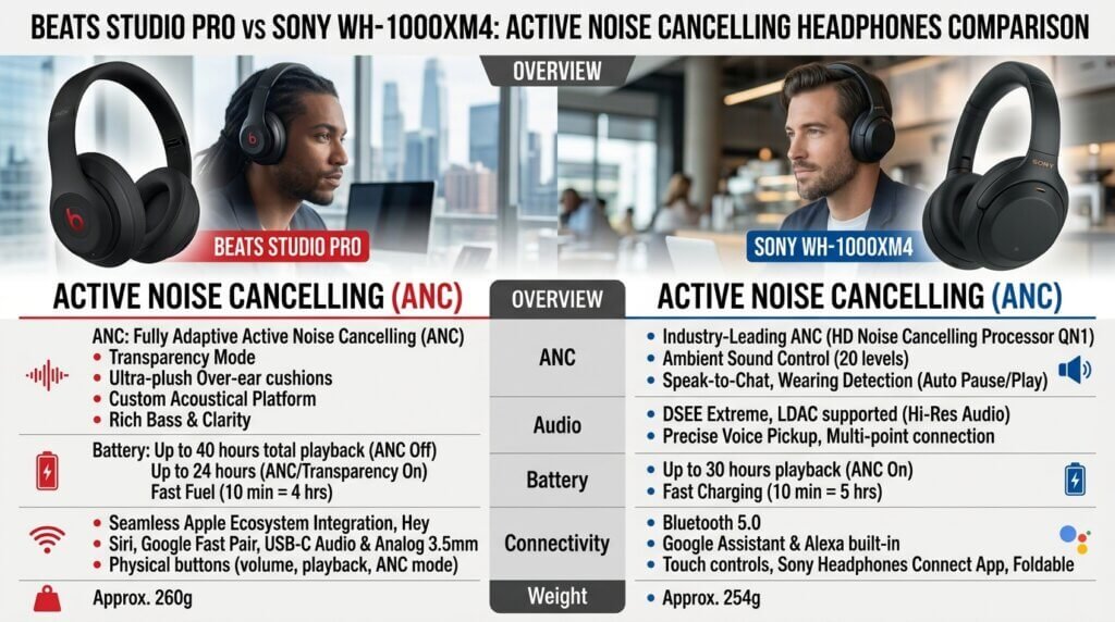 Beats Studio Pro vs Sony WH-1000XM4 Noise Cancellation