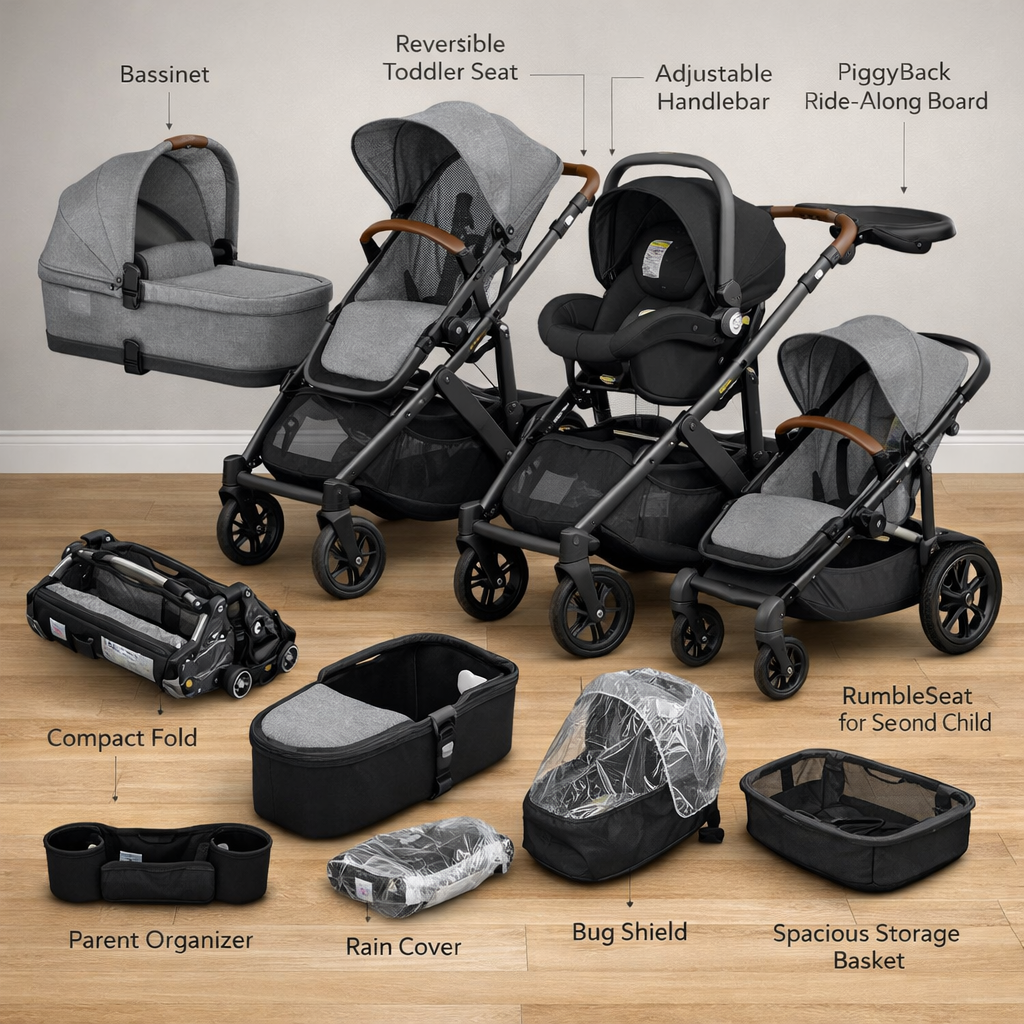 UPPAbaby Vista V3 large storage basket loaded