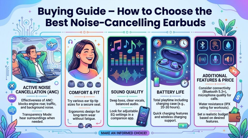buying guide for the best noise cancelling earbuds under $100 