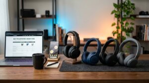 Best headphones under $100 featured image showing wireless over-ear headphones on modern desk setup